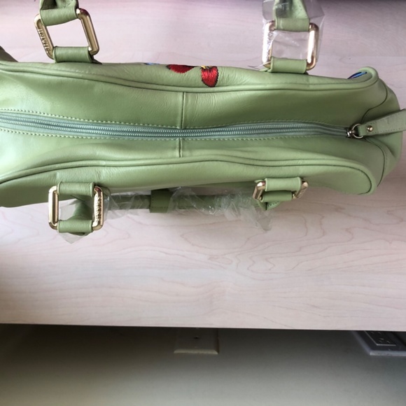 Collectors’ Item New Sharif Celadon Green Genuine Leather Embroidered Floral Bag - Picture 9 of 13